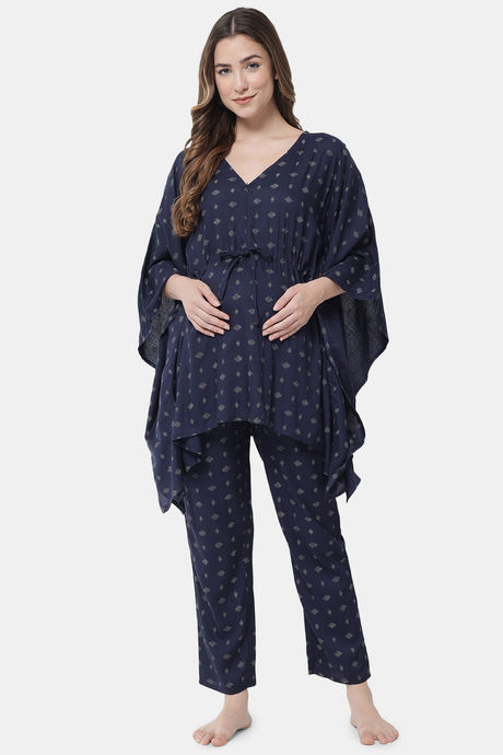 Buy Aujjessa Rayon Maternity Loungewear Set Navy Blue at