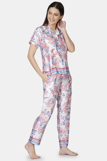 Dusk Attire Sets : Buy Dusk Attire White Floral Escape Pyjama Set Online