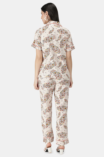 Buy DUSK Attire Women's Rayon Floral Escape Pyjama Set (Cream,XS)  (D-Flore-PJ-CR-XS) at