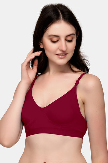 MAROON Olive Lace Seamless Heavily Padded Medium Coverage Styled Back  Non-Wired Women Bralette Bra