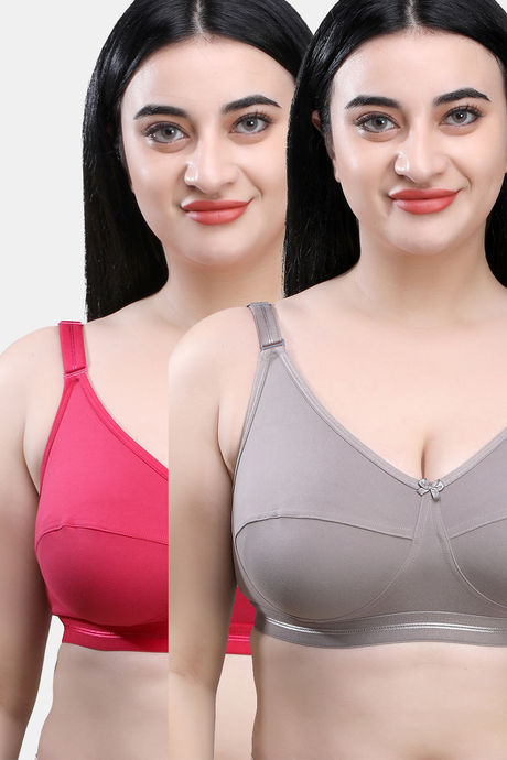 Sk Dreams Single Layered Non Wired Full Coverage Super Support Bra (Pack of  2) - Grey Rani