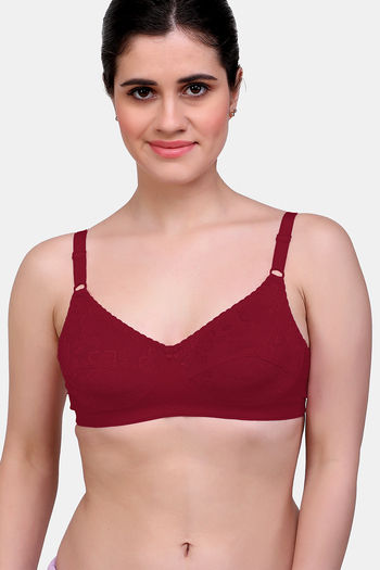 Buy Sk Dreams Double Layered Non Wired Full Coverage Lace Bra - Maroon at  Rs.254 online