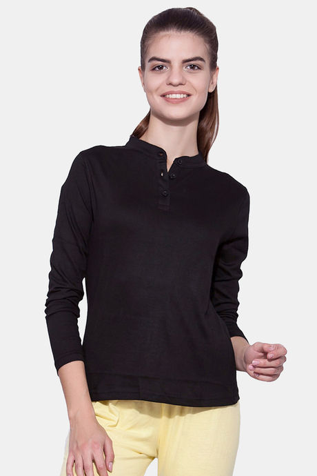 Buy Appulse Cotton Long Sleeve Mandarin Collar Sports T Shirt Black at Rs.1199 online Activewear online