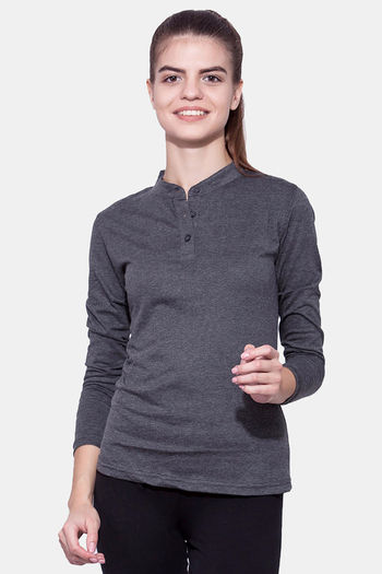 Appulse Cotton Long Sleeve Mandarin Collar Sports T-Shirt Charcoal