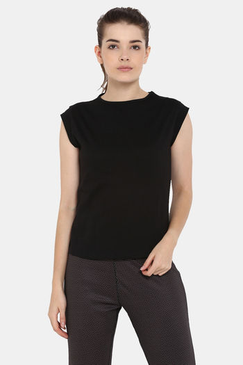 Buy Appulse Cotton Cap Sleeve Round Neck Sports T-Shirt - Black