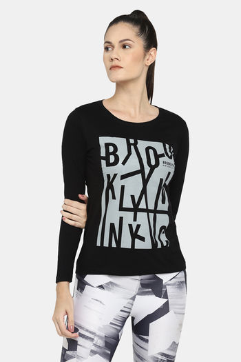 Buy Appulse Cotton Long Sleeve Round Neck Sports T-Shirt - Black