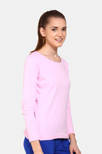 Basic Hot Pink Crew Neckline Long Sleeves Cotton T-Shirt