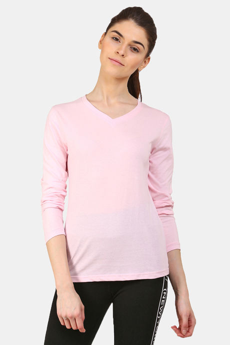 Appulse Cotton Long Sleeve V-Neck Sports T-Shirt Light Pink