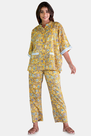 Buy Navyas Fashion Cotton Loungewear Dress Yellow at