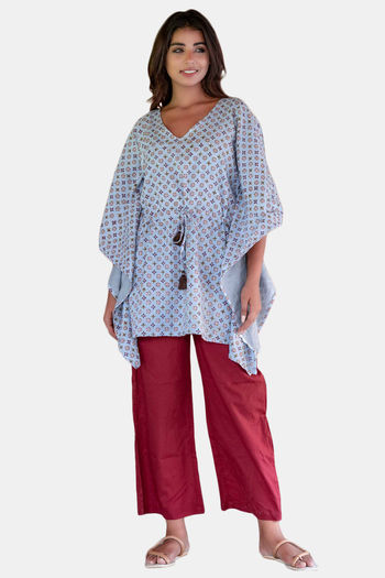 Navyas Fashion Cotton Loungewear Dress Blue and Maroon