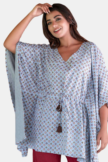 Buy Navyas Fashion Cotton Loungewear Dress Blue and Maroon at Rs