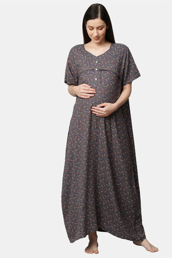 Buy Momtobe Polyester Cotton Full Length Maternity Nightdress