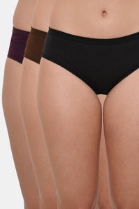 Buy Lily Mid Rise Cotton Hipster Panty (Pack of 3) - Black Brown Purple