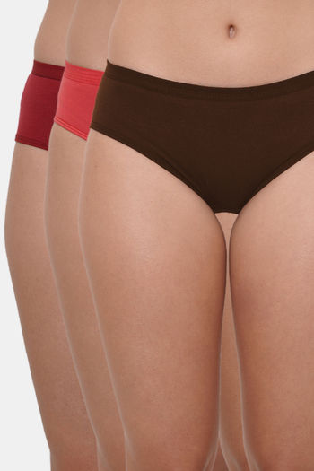 Buy Lily Mid Rise Cotton Hipster Panty (Pack of 3) - Brown Coral Maroon