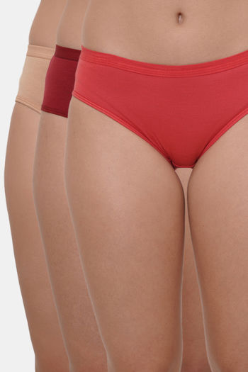 Buy Lily Mid Rise Cotton Hipster Panty (Pack of 3) - Coral Maroon Nude