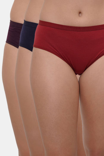 Buy Lily Mid Rise Cotton Hipster Panty (Pack of 3) - Maroon Navy Blue Purple