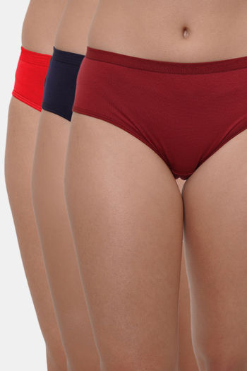 Buy Lily Mid Rise Cotton Hipster Panty (Pack of 3) - Maroon Navy Blue Red