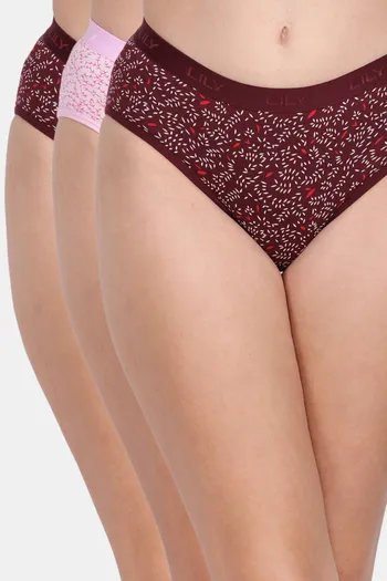 Buy Lily Cotton Printed Hipster Panty (Pack of 3) - Brown-B.Pink-Brown at  Rs.899 online