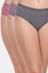 Buy Lily Cotton Melange Mid Rise Hipster Panty (Pack of 3) - Grey-Mauve-Red Bean