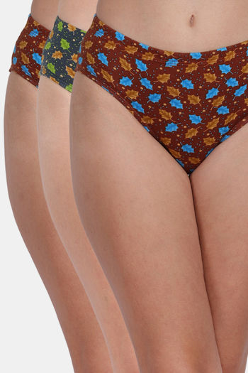 Lily Leaf Print Mid Rise Hipster Panty (Pack of 3) - Brown-Green-Brown