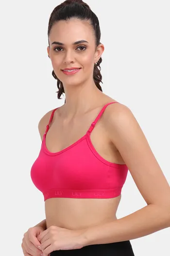 Enell Sport Bra Size 4 High Impact Front Close Satin Pink