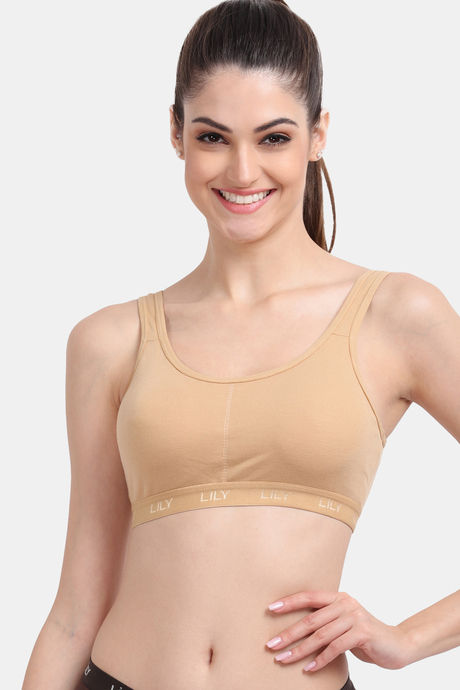 Buy Lily Easy Movement Slip On Padded Sports Bra - Skin at Rs.999 online