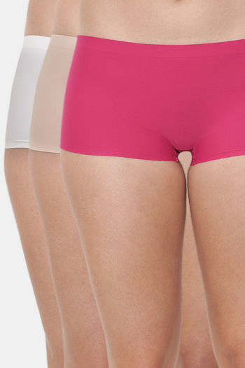 Buy Z&D Full Coverage Medium Rise Boy Short Panty (Pack of 3) - Pink Skin White