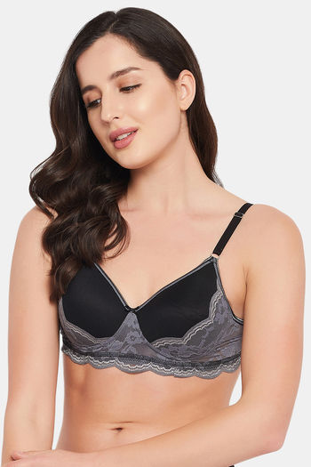 Buy Clovia Padded Non-Wired Full Coverage Lace Bra - Black at Rs