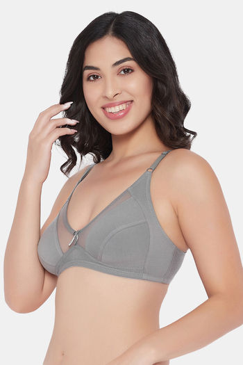 Buy Clovia Cotton Spandex Solid Non-Padded Full Cup Wire Free Everyday Bra  - Dark Green Online