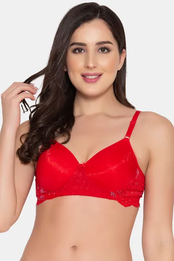 Buy CLOVIA Red Womens Lace Padded Underwired Level 1 Push-Up Bridal Bra