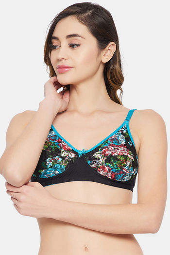 Buy Clovia Cotton Printed Non-padded Full Cup Wire Free Full Figure Bra -  Black Online