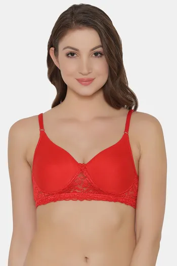 Buy Cotton Non-Padded Non-Wired Demi Cup Printed Bra In Red Online