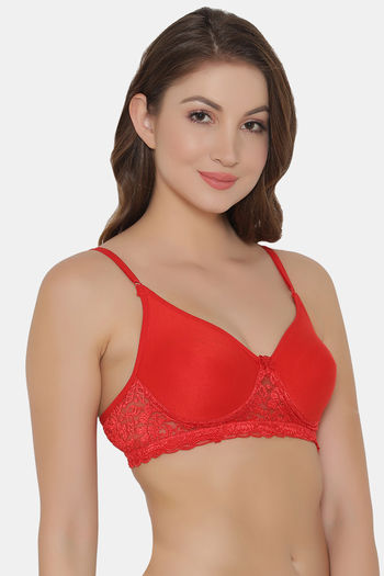 Buy Clovia Lightly Padded Non Wired Full Coverage T-Shirt Bra - Red at  Rs.360 online