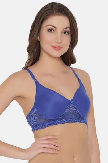 Buy Clovia Lightly Padded Non Wired Full Coverage T-Shirt Bra - Blue at  Rs.899 online
