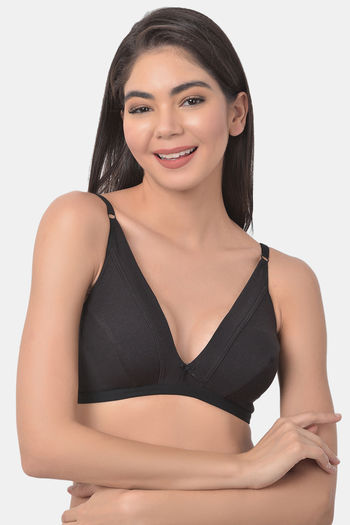 Buy Padded Non-Wired Demi-Cup Feeding Bra in Black - Cotton Online