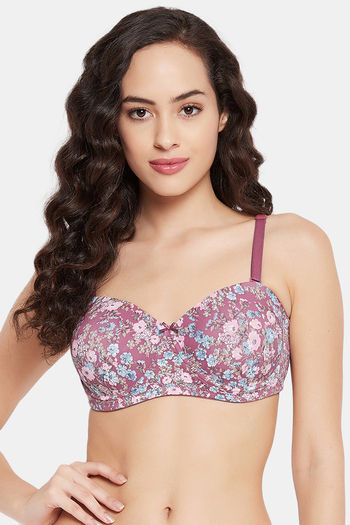 Clovia Pink Floral Print Full Coverage Non-Wired Push-Up Bra