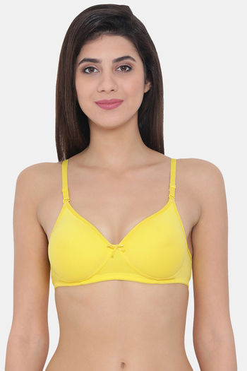 Padded Under Wired Push Up Bra with Lace Coverage (Yellow)