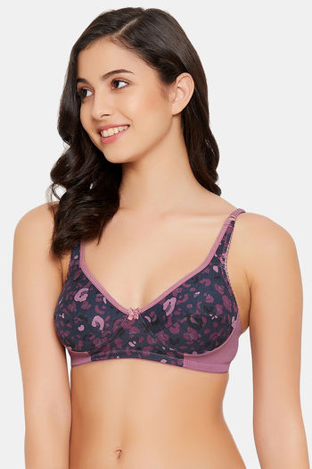 Buy Clovia Double Layered Non Wired Full Coverage T-Shirt Bra - Navy Blue  at Rs.599 online