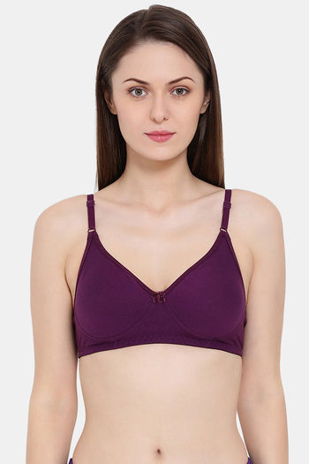 Buy Amante Cotton Casual Padded Non-Wired T-shirt Bra - Purple online
