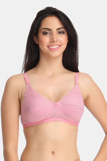 Clovia Women's Cotton Rich Solid Non-Padded Full Cup Wire Free T-Shirt Bra  - Light Pink