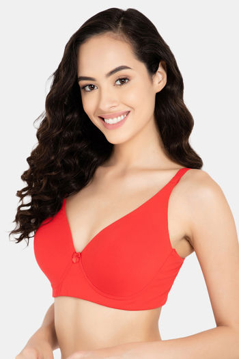 Buy Clovia Padded Non Wired Full Coverage T-Shirt Bra - Red at Rs