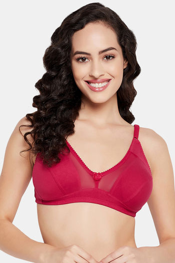 Buy Non-Padded Non-Wired Full Cup Bra in Hot Pink - Cotton & Lace