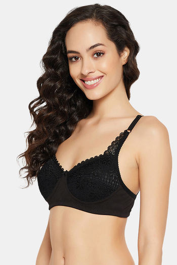 Buy Clovia Double Layered Non-Wired Full Coverage Lace Bra - Black at  Rs.467 online