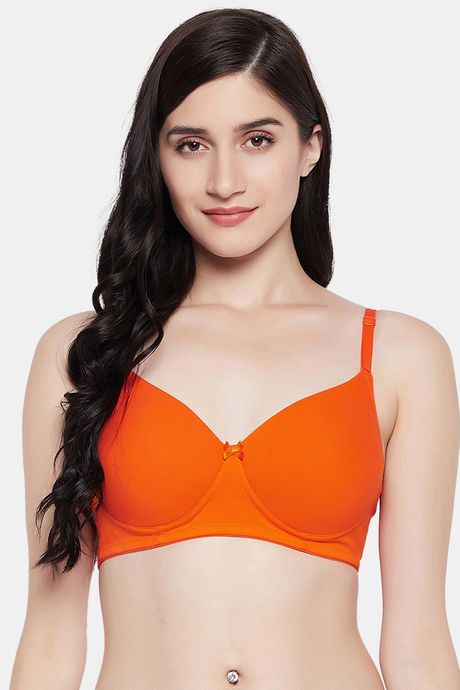 Clovia Women's Lace Non-Padded Non-Wired Full Cup Bra & Low Waist Bikini  Panty Set in Orange