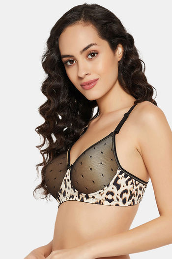 Buy Clovia Padded Non-Wired Full Cup Printed T-shirt Bra in Nude
