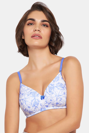 Buy Clovia Padded Non-Wired Full Coverage T-Shirt Bra - Blue at Rs