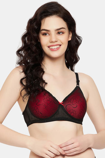 Buy Clovia Lace Solid Padded Full Cup Wire Free Bralette Bra - Red online