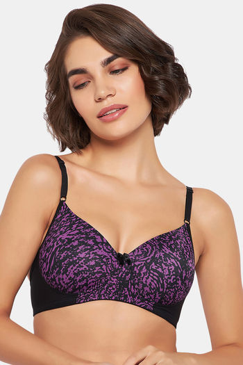 Buy Padded Non-Wired Full Cup T-shirt Bra in Plum Colour - Cotton