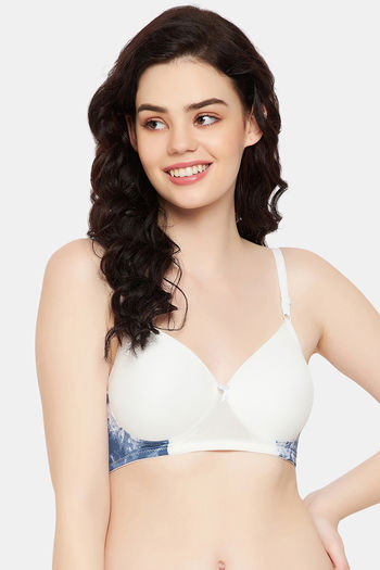 Clovia Padded Non-Wired Full Coverage Printed Multiway T-Shirt Bra In White  