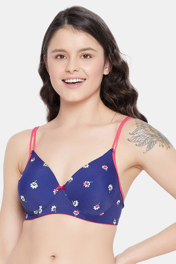 Buy Clovia Padded Non-Wired Full Coverage T-Shirt Bra - Blue at Rs.539  online